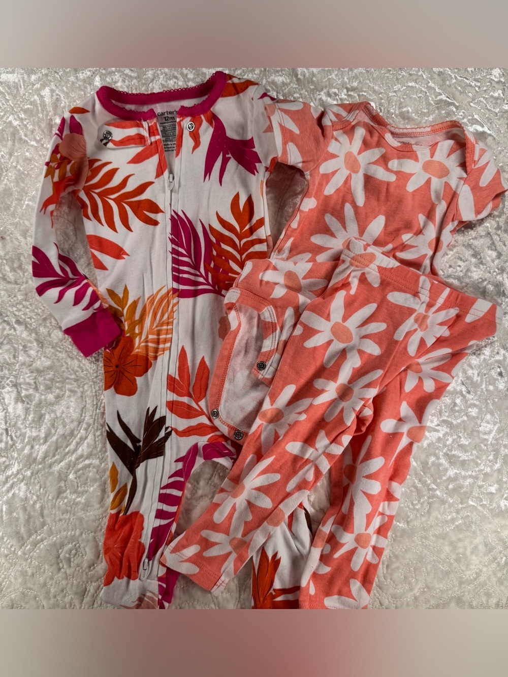 Carter's Coral, White & Magenta Floral Girls' Footed One-Pieces (2-Pack)